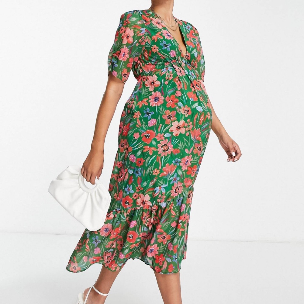 Hope & Ivy Maternity Green Floral Dress size 8